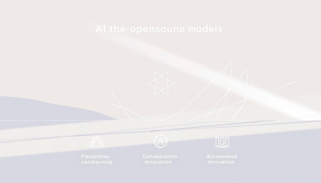 A modern, sleek illustration showcasing the key advantages of open-source AI models. In the foreground, a series of elegant, minimalist icons representing core benefits like flexibility, collaboration, and accelerated innovation. The midground features abstract geometric shapes and lines, conveying the technical complexity and advanced capabilities of these models. The background is a soft, gradient-based environment, subtly hinting at the expansive potential of open-source AI. Lighting is clean and directional, casting subtle shadows to add depth and dimensionality. The overall mood is one of clarity, innovation, and the vast opportunities presented by open-source AI technology.