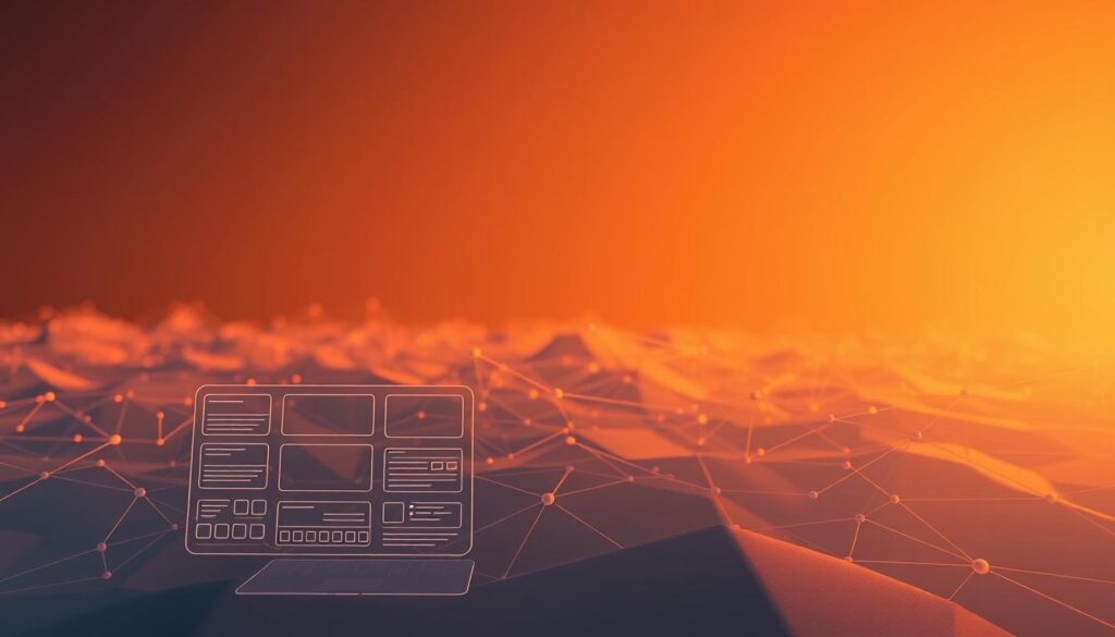 A sleek and intuitive user interface effortlessly generates itself, guided by the principles of automated UI design. In the foreground, a clean and minimalist layout showcases a selection of dynamic, customizable widgets. The middle ground features a series of interconnected wireframes, representing the underlying structure of the generative system. In the background, a complex algorithmic landscape unfolds, with nodes and connections pulsing with the energy of computational processes. Warm, diffused lighting casts a subtle glow, highlighting the seamless integration of technology and aesthetics. The overall scene conveys a sense of effortless automation, where the creation of user experiences is streamlined and optimized for the modern digital landscape.
