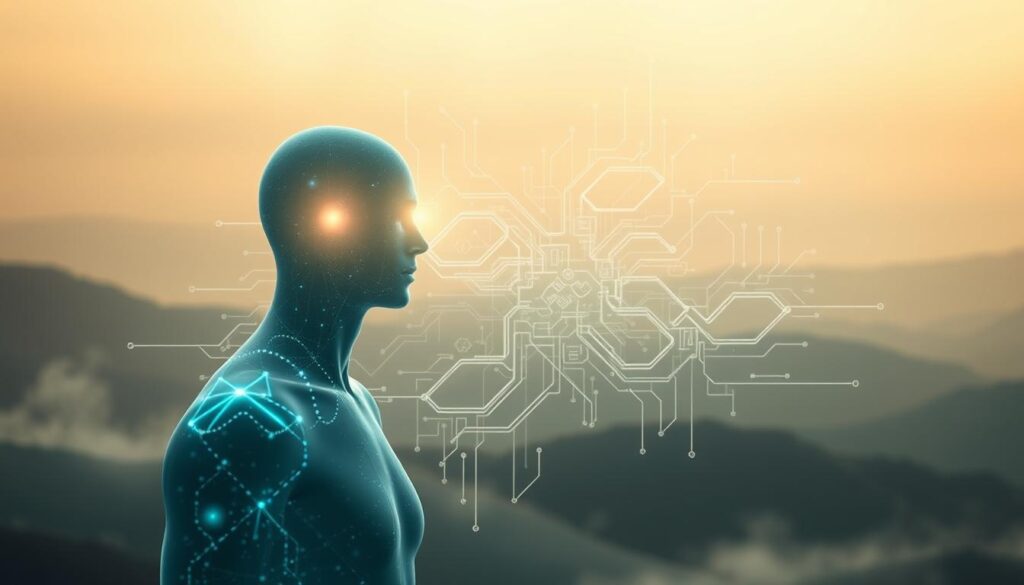 A surreal and ethereal rendering of data privacy in artificial intelligence systems. In the foreground, a transparent figure imbued with a soft, ethereal glow represents the individual's right to privacy, shielding sensitive information from the intrusive gaze of the machine intelligence. In the middle ground, a complex web of data streams, algorithms, and neural networks suggests the inner workings of the AI system, with subtle hints of encryption and security protocols. The background is a hazy, dreamlike landscape, conveying the abstract and intangible nature of digital privacy in the age of ubiquitous AI. Soft, diffused lighting and a muted color palette lend an air of contemplation and reverence to the scene. The overall composition evokes a sense of the delicate balance between human autonomy and technological advancement.