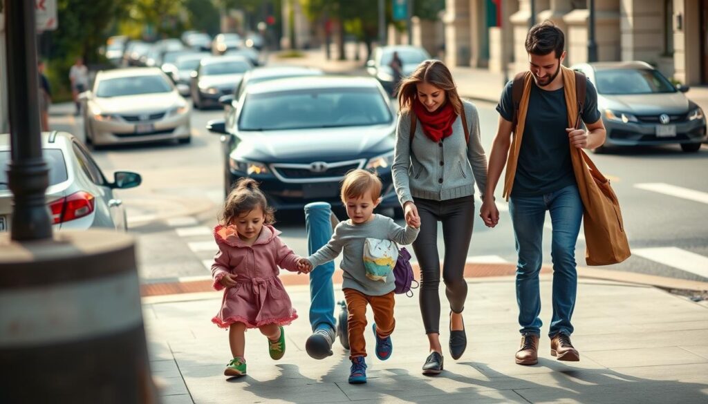 Eltern und Kinder im Straßenverkehr