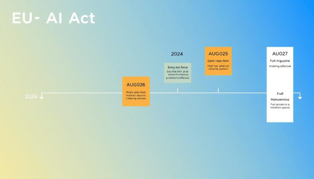 EU AI Act implementation timeline showing key dates from 2024 to 2027 EU AI Act implementation timeline showing key dates from 2024 to 2027