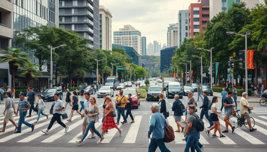 Fußgängerüberweg mit unterschiedlichen Nutzergruppen