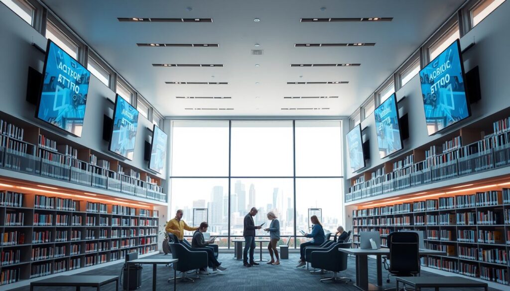 Moderne Bibliothek mit digitalen Medien