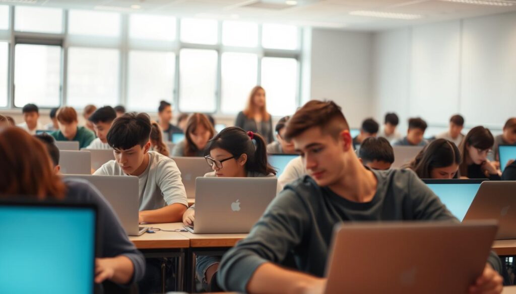 Schülerinnen und Schüler in digitaler Lernumgebung