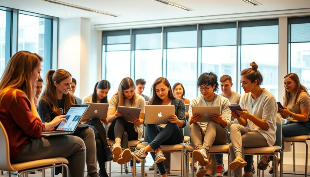 Studierende mit digitalen Lernmaterialien
