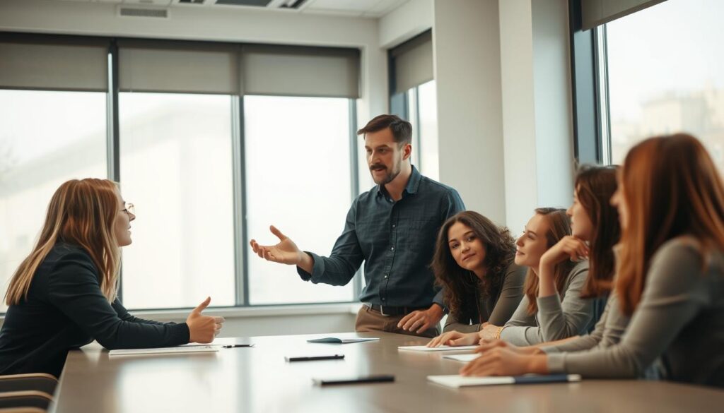 Lehrperson bei Gruppenarbeit Lehrperson bei Gruppenarbeit