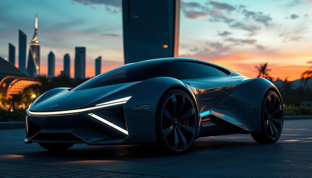 3D-Illustration eines futuristischen Fahrzeugs mit glatten Oberflächen