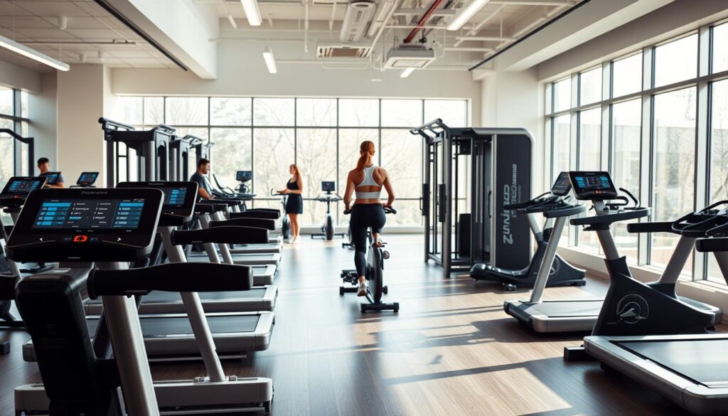 Elektronische Fitnessgeräte und Smarte Trainingsgeräte in modernem Fitnessstudio