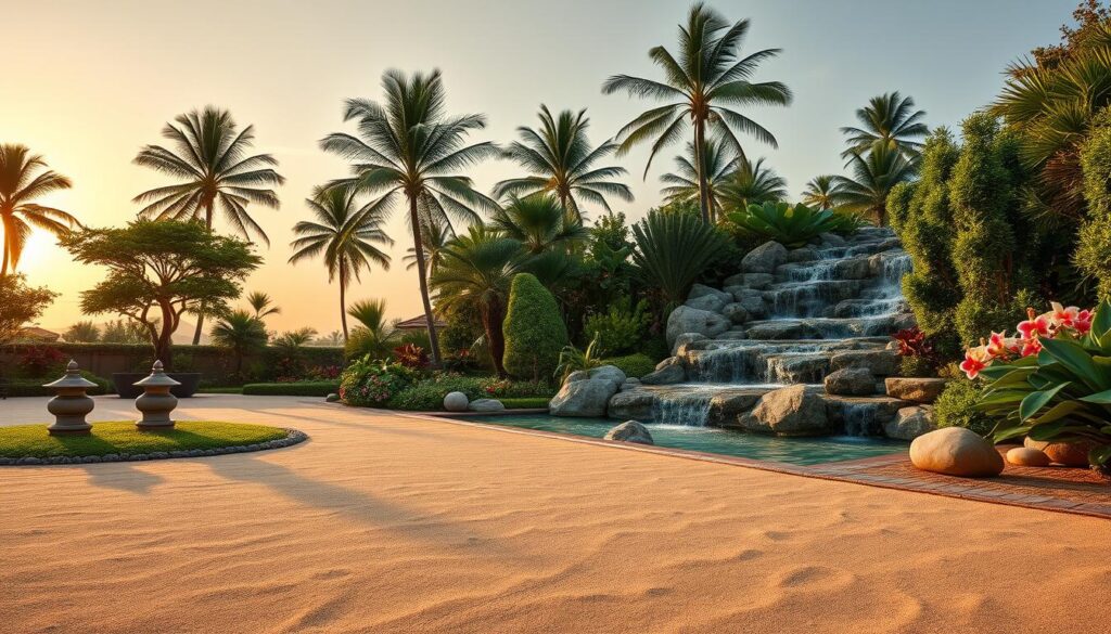 Gartenstile KI Vielfalt von Zen-Garten bis tropischer Garten