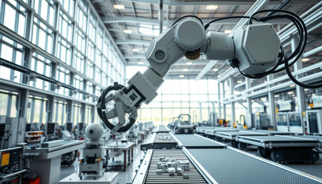 Industrieroboter in moderner Fertigungshalle