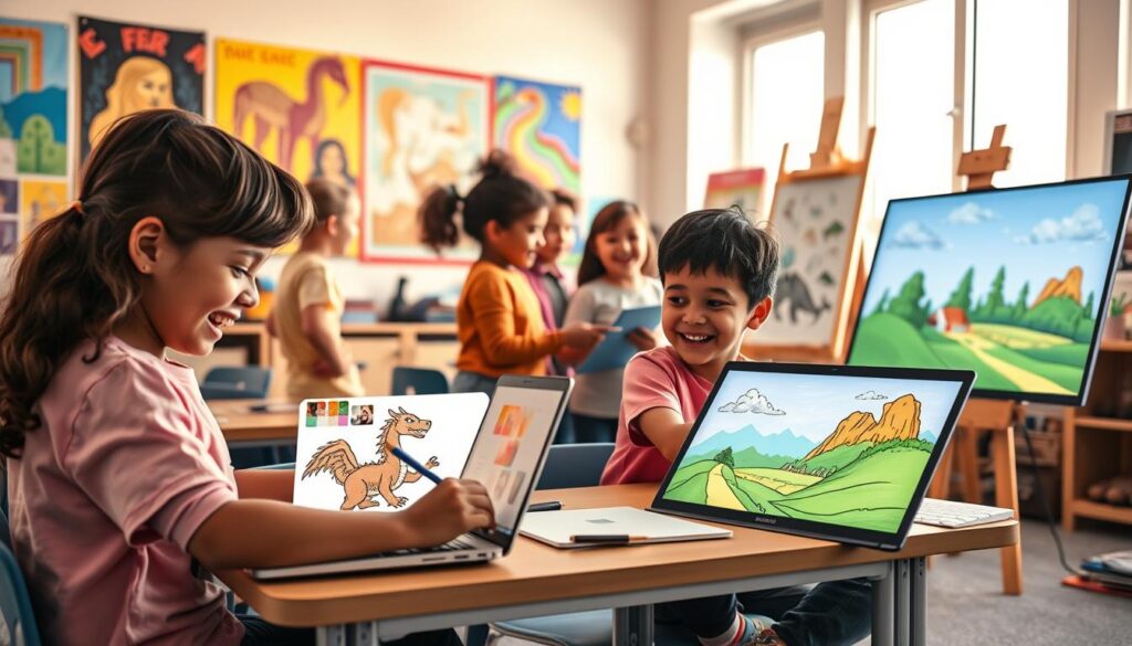 KI-Bildgenerator Kinder beim Erstellen von Kunstwerken