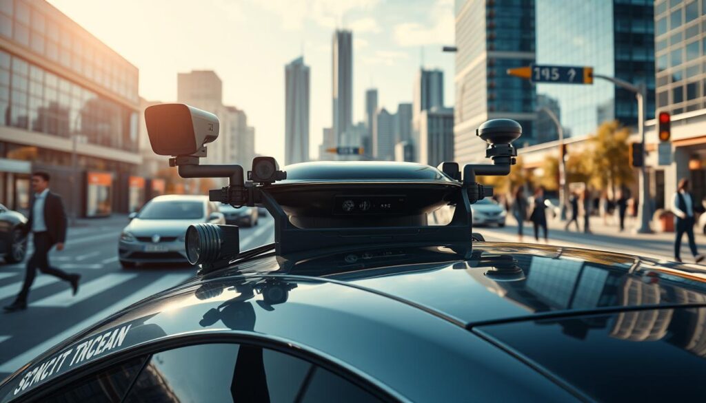 Sensorsystem für autonomes Fahren mit Radar, Kamera und Ultraschallsensoren Sensorsystem für autonomes Fahren mit Radar, Kamera und Ultraschallsensoren