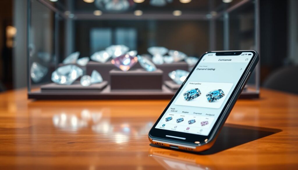 Smartphone Diamanten-App zur mobilen Edelsteinbewertung mit KI-Technologie