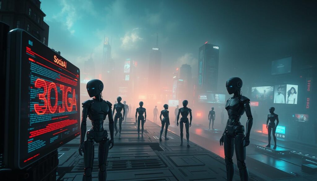 SocialAI dystopische Social Media Plattform mit Bot-Netzwerk