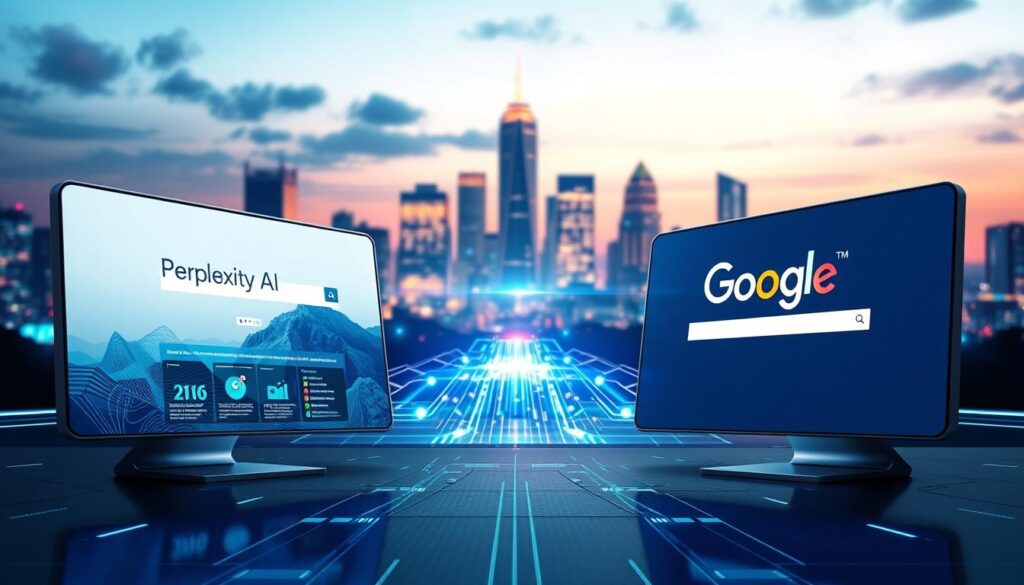 Vergleich Perplexity AI versus Google Suchmaschine