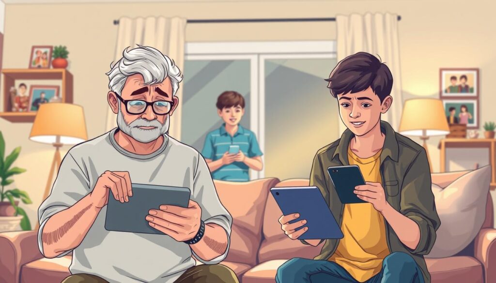 digitale Kluft zwischen Generationen und Eltern Überforderung KI