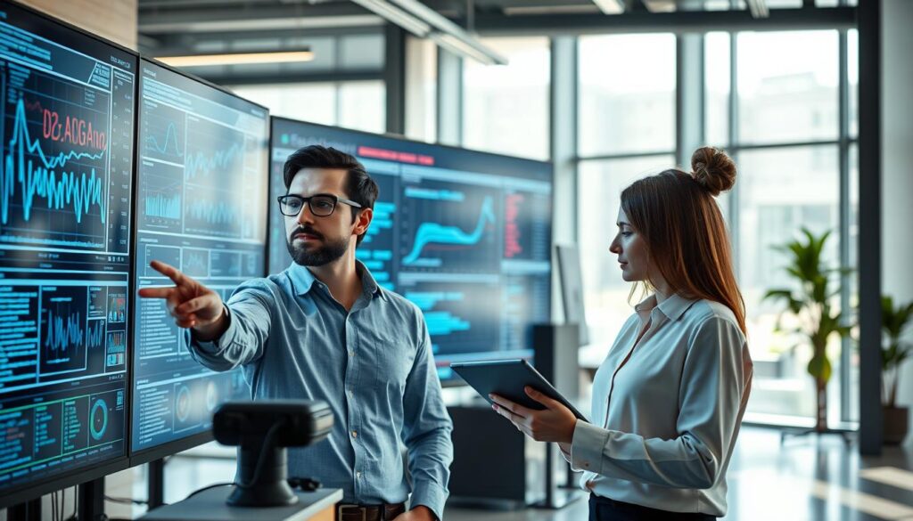 Datenwissenschaftler und KI-Spezialist arbeiten mit Datenanalyse und maschinellem Lernen