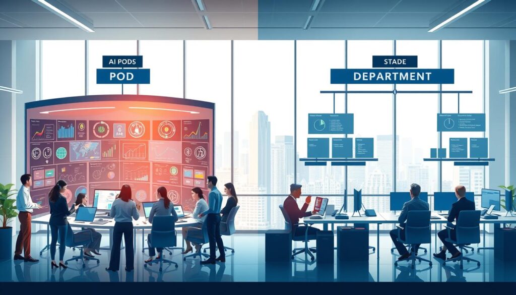 Organisationsmodelle für KI-Teams Pod und Abteilung im Vergleich