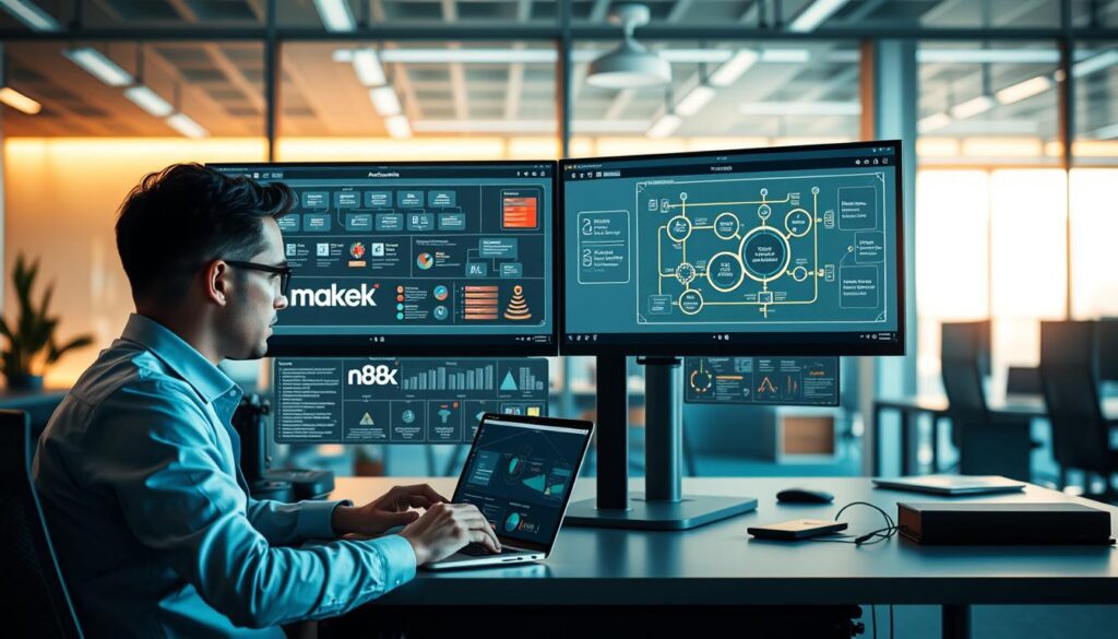 Workflow Automation Plattformen n8n und Make für KI-Integration